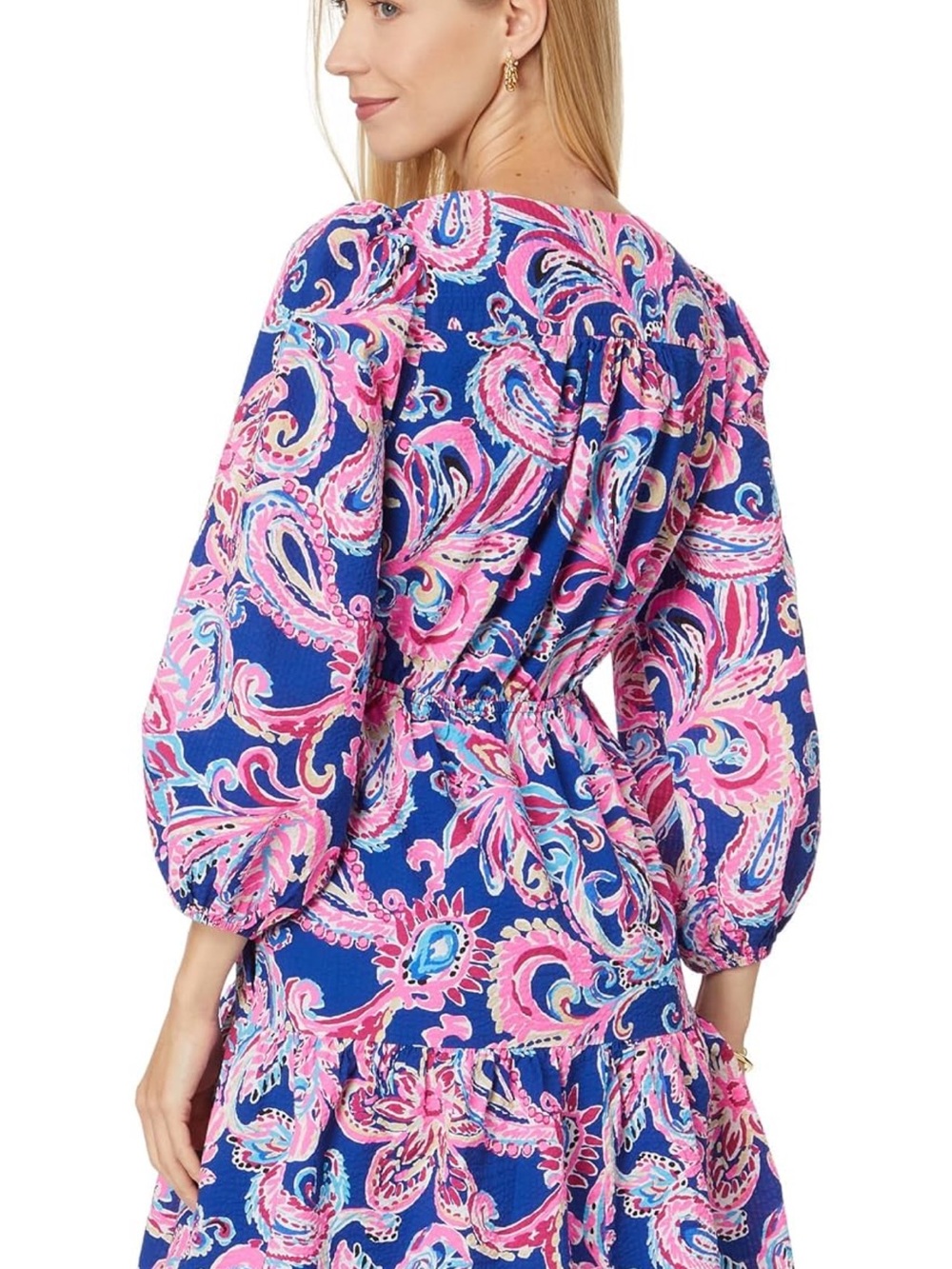 NWT Sz 0 Lilly Pulitzer Blue and Pink Paisley V-Neck Mini Dress - Picture 2 of 9